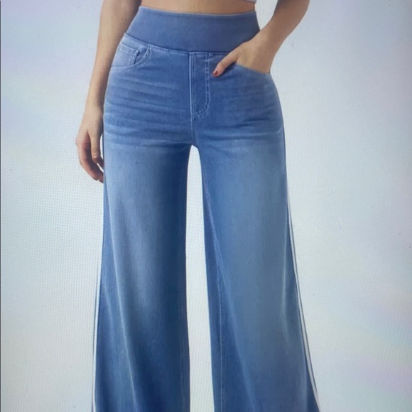 MEDIUM .   HALARA FLEX BAGGY STRIPED WIDE LEG JEANS - Picture 3 of 9